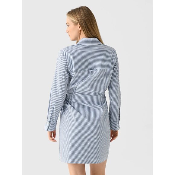 Vince Women's Furrow Stripe Wrap Shirt Dress Blue White Collared Size Small - Picture 2 of 9